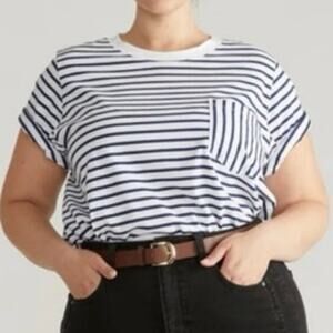 UNIVERSAL STANDARD Garcon Navy Blue White Striped Tee Shirt Breton Sz 38/40 NWT